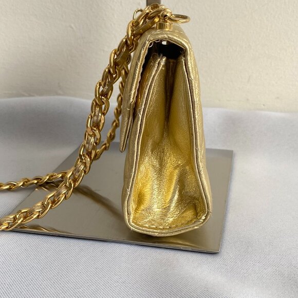 Simard Leather Mini Gold Quilted Metallic Chain Bag - Picture 5 of 15